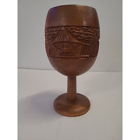 Hawaii Monkey Pod Wood Goblet Hawaiian Tiki Hut Mug Hand Carved 8in Tall - Picture 4 of 8